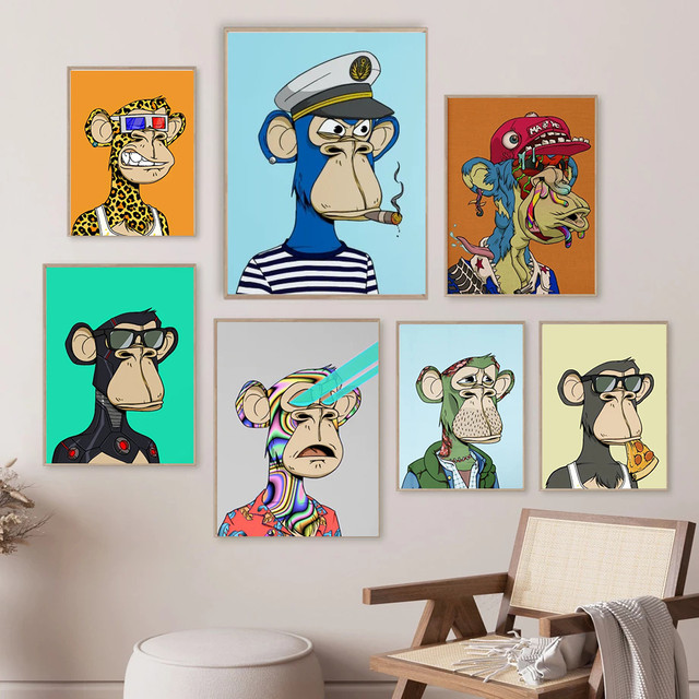 Nft série o entediado macaco iate clube macaco desenho animado personagem  pintura da lona cartaz estético parede fotos quarto decoração casa -  AliExpress